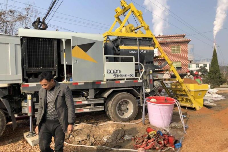 三民重科攪拌泵車領航江城崗下寨村高壓線塔樁施工